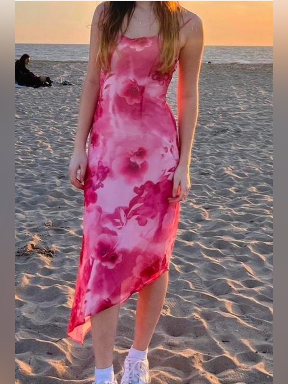 Motel Pink Floral Asymmetrical Slip Dress